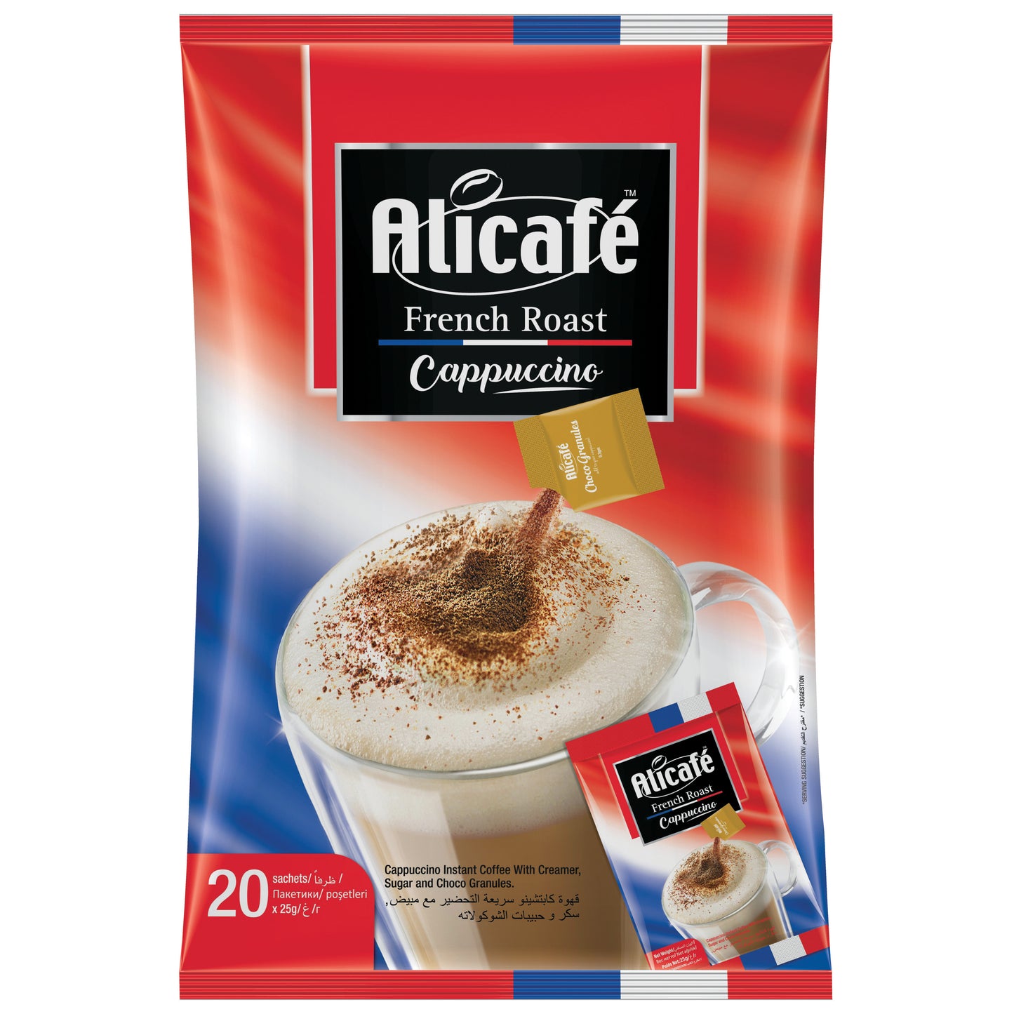 Alicafe French Roast Cappuccino with Choco Granules Sachets.